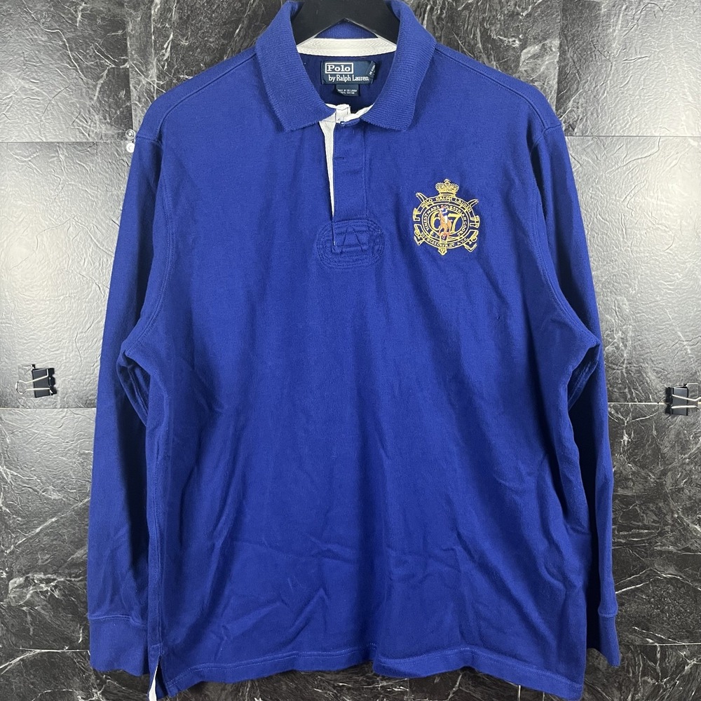 Polo Ralph Lauren Men's Blue Vtg Crest Rugby Polo Shirt Large